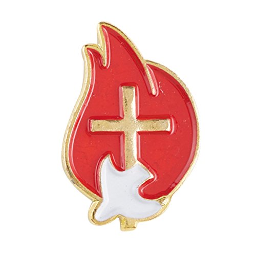 Red and Gold Toned Holy Spirit Lapel Pin with Bookmark, 3/4 Inch, Pack of 12