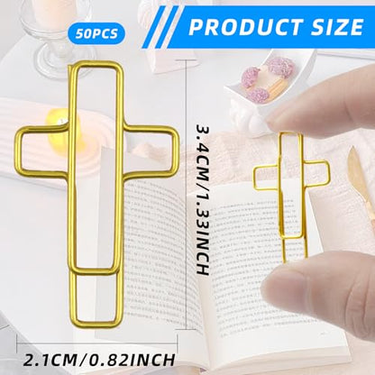50 PCS Gold Cross Paper Clips Bible Paper Clips - Versatile Bible Study Supplies for Christian Office and Home, Also Great as Journaling Papers Clip and Bookmarks