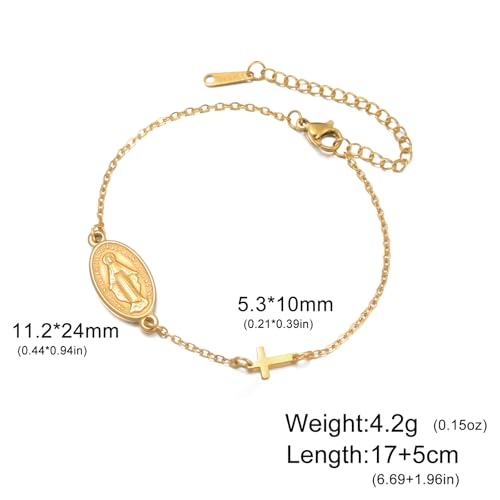 VASSAGO Virgin Mary Bracelet for Women Men Double-Sided Virgen de Guadalupe Rosary Bracelet Medal Handmade Braided Rope Catholic Christian Religious Jewelry Gift - color: Gold 7