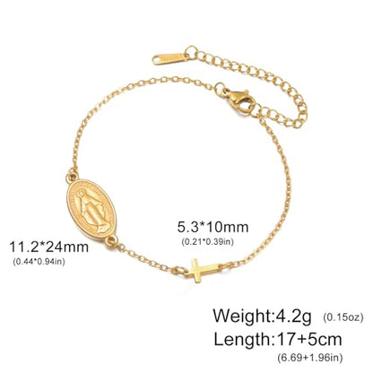 VASSAGO Virgin Mary Bracelet for Women Men Double-Sided Virgen de Guadalupe Rosary Bracelet Medal Handmade Braided Rope Catholic Christian Religious Jewelry Gift - color: Gold 7
