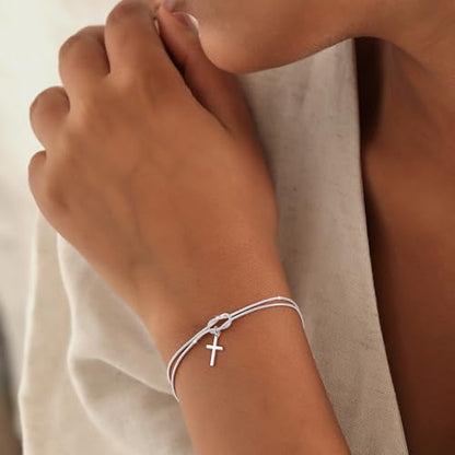 Moodear Cross Bracelet for Women, Dainty Sterling Silver/Gold Plated Gift - color: Snake Silver Knot Cross Bracelet