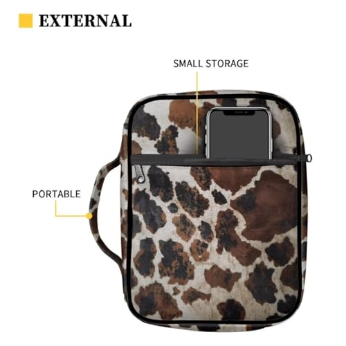 Coldinair Brown Cow Print Bible Covers Bag for Men Women,Durable Carrying Book Case Church Bag Bible Holder with Handle and Zippered Pocket - color: Brown Cow Print-2