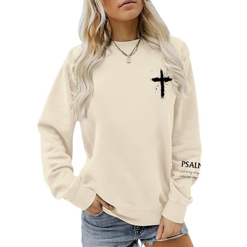 Women Christian Sweatshirt Psalms 91 Jesus Hoodie Religious Faith God Shirt Bible Verse Inspirational Pullover Tops - color: Apricot, size: Small