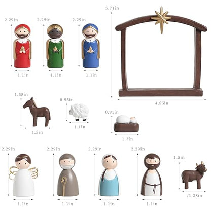AOMOONOA Small Nativity Set for Kids, 12Pcs Cute Resin Nativity Figurines - color: Mixed Color