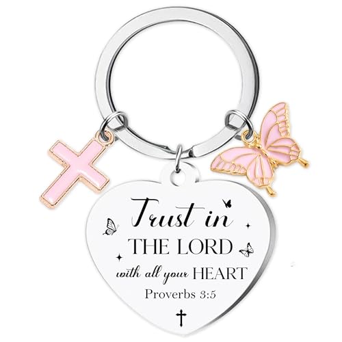 Christian Keychain Gifts for Women - Bible Verse Cross Keychain with Butterfly Charm, Religious Birthday Gift
