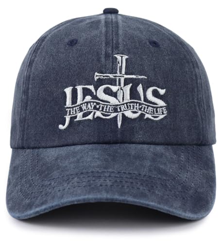 Christian Jesus Hat for Men Women, Adjustable Cotton Embroidered The Way The Truth The Life Baseball Cap - color: Navy