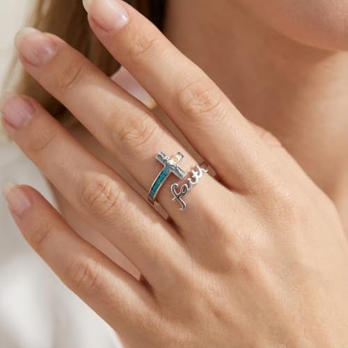 Cross Rings 925 Sterling Silver for Women Christian Religious Jewelry Faith Gifts for Mom Wife Girlfriend Her - color: White-8