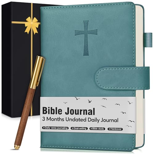 Leather Christian Bible Journal for Men, Prayer Journal for Scripture Study & Daily Devotional, Undated Church Notes Notebook, Jesus Religious Faith Gifts for Pastor, Graduation, Baptism, Aquamarine - color: Blue