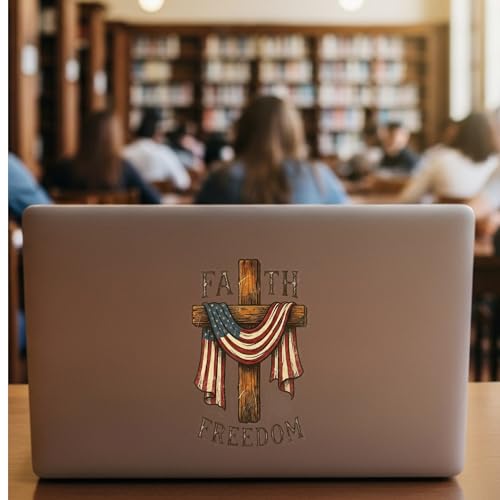 American Flag Cross Christian Patriotic Car Decal - color: Faith Freedom 250 Years