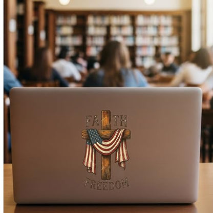 American Flag Cross Christian Patriotic Car Decal - color: Faith Freedom 250 Years