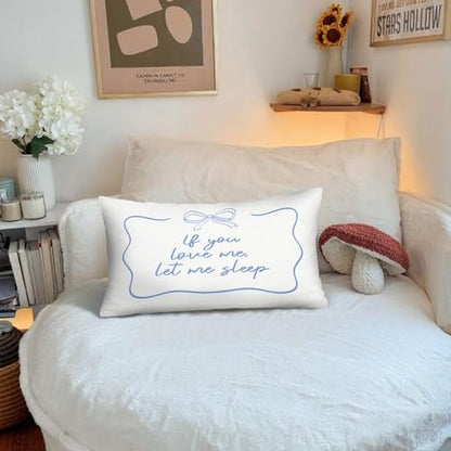 Blue Bedroom Decor,Coquette Blue Bow Pillow Cover - color: White-sleep