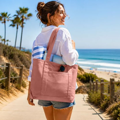DALIX 20" Solid Color Cotton Canvas Shopping Tote Bag in Dusty Rose - color: Dusty Rose