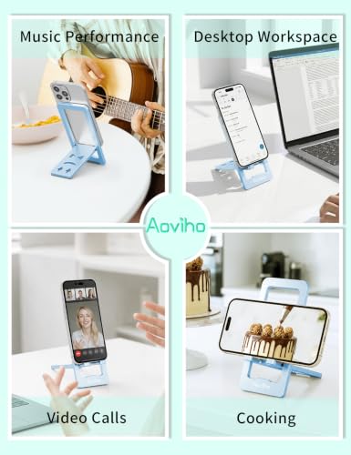 Aoviho Foldable Cell Phone Stand for Desk, Portable Phone Holder,Sky Blue - color: Sky blue