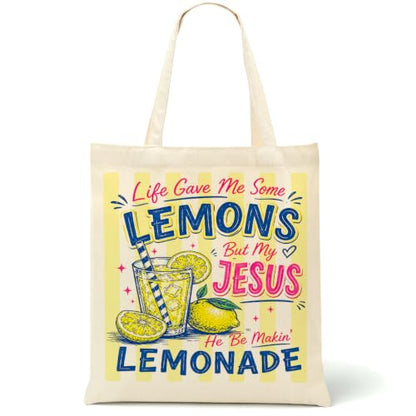 Faith Canvas Tote Bag, Christian Gifts for Women Mama Sister Inspirational Bible Verse Birthday Christmas - color: Lemons 912