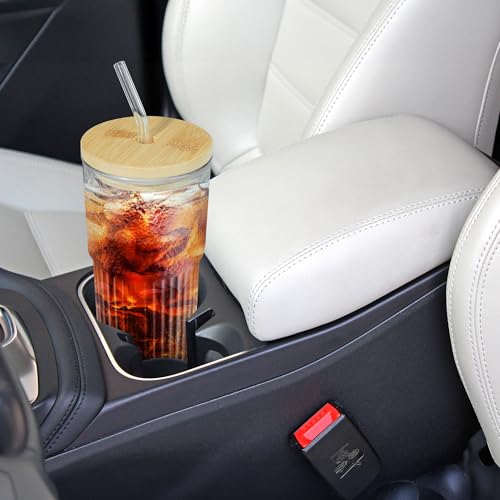 Joeyan 24 oz Clear Glass Tumbler with Straw and Bamboo Lid,Dishwasher Safe - color: Clear glass tumbler with bamboo lid