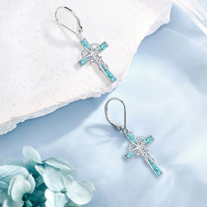 Cross Earrings 925 Sterling Silver Dangle Earring Gifts for Women - style: Cross Faith