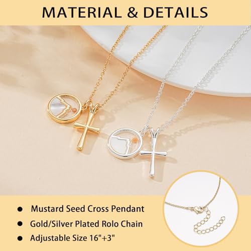 Mustard Seed Cross Necklace for Teen Girls Women, Moving Mountains Faith Christian Religious Birthday Jewelry Gifts - color: Silver