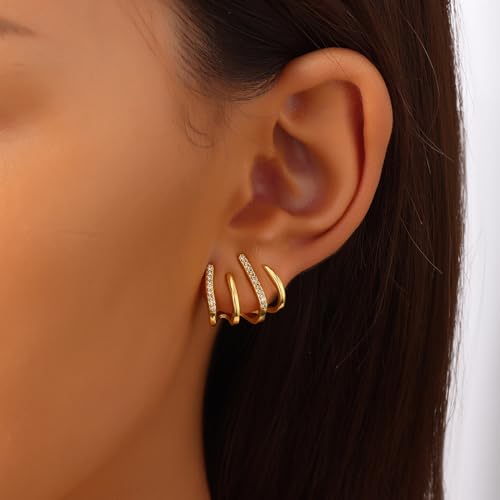 18K Gold Plated Hoop Earrings for Women, NICKEL-FREE & HYPOALLERGENIC, Timeless Jewelry Gift - color: gold-J
