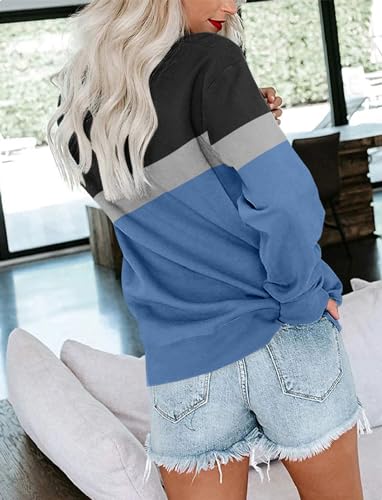 TICTICMIMI Women's Casual Crewneck Sweatshirts Cute Loose Fit with Pockets - color: A- Black Navy, size: Small