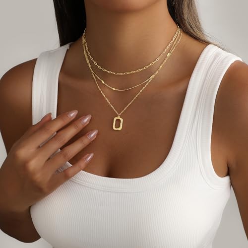 Layered Gold Necklace for Women, 14K Gold Plated Necklace Stack Set, Dainty Pendant Necklace Non Tarnish, Fashion Bow CZ Circle Star Hammered Cross Jewelry Gift for Women - color: Gold-03