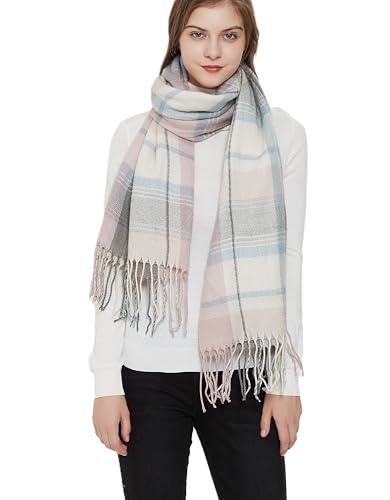 Wander Agio Women's Fashion Long Shawl Big Grid Winter Warm Lattice Large Scarf - color: Pink Grey 5