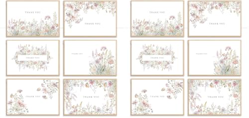 SLAPAFLIFE Floral Thank You Cards with Envelopes,48Pack - 4x6 Inches Thank You Notes with envelope and stickers,baby shower thank you cards,Thank you cards for baby shower,wedding,Birthday (Pack of 2) - size: 4x6 inches (Pack of 2)