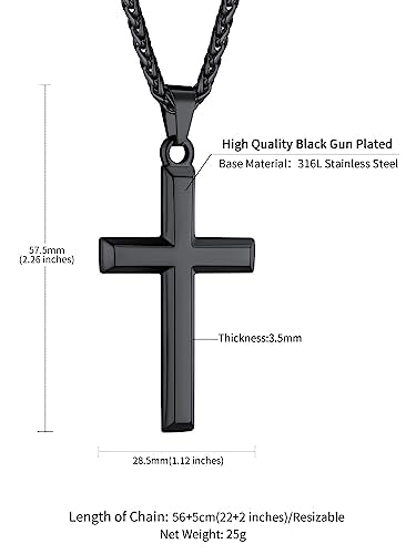 ChainsHouse Cross Necklace for Men, Black/18K Gold Plated/Stainless Steel Christian Jewelry Cross Pendant Necklace for Men, with Gift Box - color: d: Cross-Black