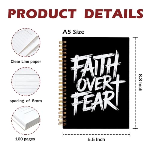 CFFJLHN Faith Over Fear Christian Notebook, Bible Journal, Prayer Journal for Women & Men, Church Notes Journal, Scripture Hardcover Spiral Notebook 5.5x8.3 in - color: 11