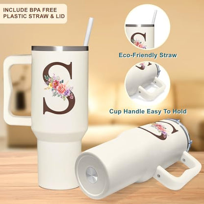 Personalized Gifts for Women, Customized Mother's Day, Birthday, Xmas Gift For Grandma, Mom, Wife, Friends, Sisters, Coworkers, Monogrammed Tumbler 40oz with Lid and Straw - color: S