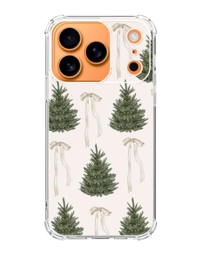 Aesthetic Christmas Tree White Bows Phone Case Compatible with iPhone 17 Pro Max, Preppy Winter Phone Cover for iPhone 17 Pro Max - color: Christmas Tree Bows