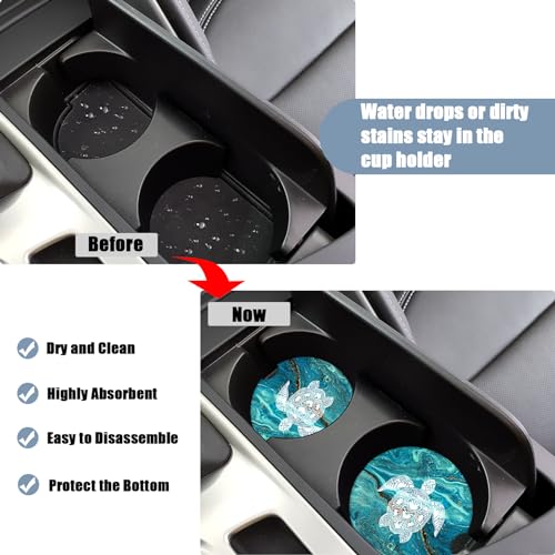 Cup Holders Car Coasters - Sea Turtle Marble Absorbent Ceramic Coaster, Drink Cup Holder Coasters, Auto Accessories for Women & Men, Pack of 2 - color: Sea Turtle