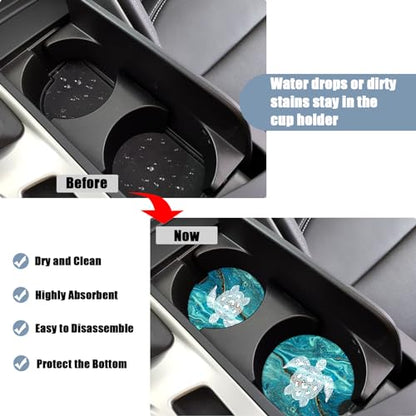 Cup Holders Car Coasters - Sea Turtle Marble Absorbent Ceramic Coaster, Drink Cup Holder Coasters, Auto Accessories for Women & Men, Pack of 2 - color: Sea Turtle
