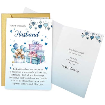 Qiliji Happy Birthday Card for Husband, Husband Birthday Cards Gifts from Wife, Romantic Bday Card from Wife - color: Husband Birthday