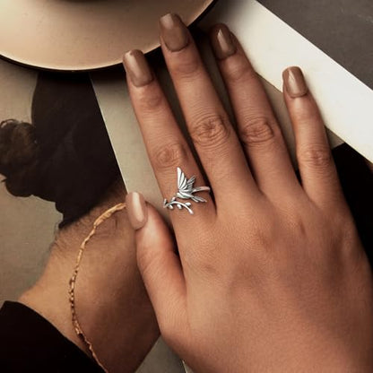 MUNDELL Blue Turtle Koi Fish Adjustable Ring Bird Animal Open Ring Seahorse Chameleon Wrap Finger Rings for Women Statement Ring - color: Silver Grey
