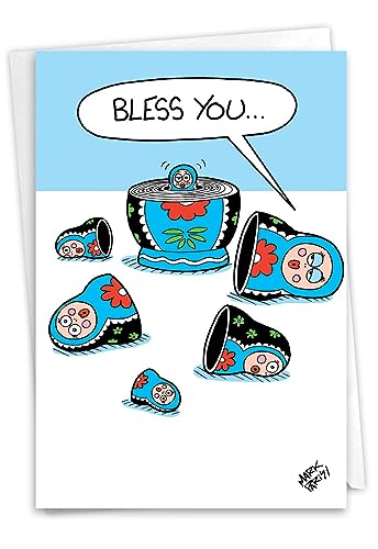 NobleWorks - 1 Funny Get Well Greeting Card w/ 5 x 7 Envelope For Men, Women - Stacking Dolls Sneeze C10084GWG - style: Stacking Dolls Sneeze
