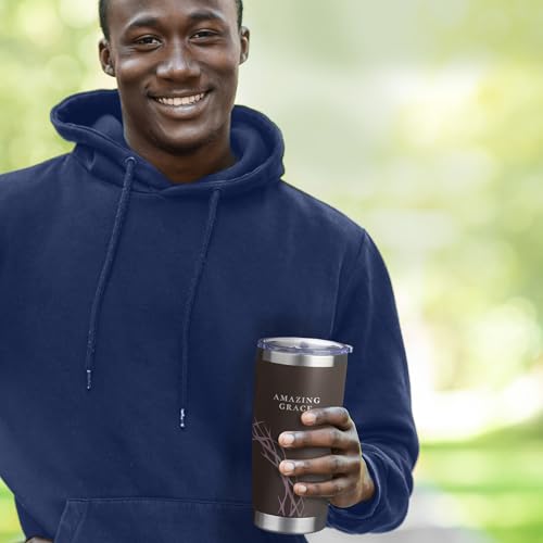 Christian Art Gifts Large Insulated Stainless Steel Vacuum Sealed Travel Mug Tumbler for Men & Women: Amazing Grace Crown of Thorns Design, Leak-Proof Retractable Lid, All Day Hot/Cold, Brown, 18 oz. - color: Brown Crown of Thorns/Amazing Grace