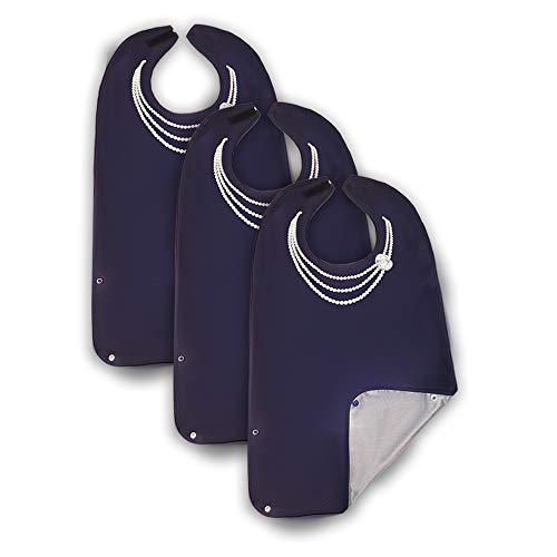 Adult Bibs for Women, Wipe ‘n Wear™ Clothing Protectors for Eating, Senior Adult Bib Crumb Catcher, Waterproof, Reusable, Washable (Pearls 3pk) - size: 3 Pack