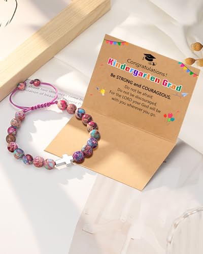 UPROMI Cross Bracelet for Girls Baptism Communion Confirmation Gifts, Kindergarten/Preschool/5th Grade/8th Grade Graduation Gifts - style: Kindergarten Grad