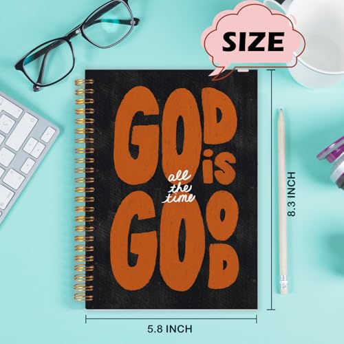 Yhtrg God Is Good Christian Spiral Hardcover Notebook, Black and Burnt Orange Inspirational Writing Journal, Religious Faith Prayer Notebook for Bible Study Daily Journaling, 5.5x8.3 - color: Burnt Orange