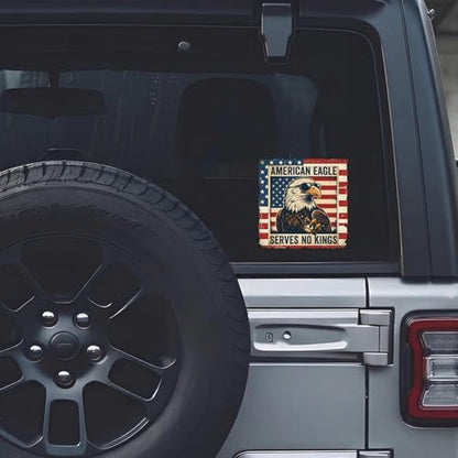 No King in America Patriotic Car Decal - color: Americian Eagle Serves No Kings