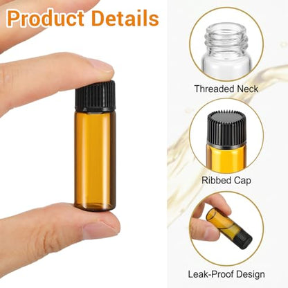 150 Pcs Mini Oil Bottles 5ml Essential Oil Bottles Amber Glass Small Sample Bottle with Orifice Reducers Funnels Droppers for Travel Sample Storage