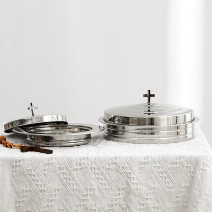 Zhehao 3 Pcs Communion Tray Set for Church, Tray & Plates with Lids, Silver - size: Silver
