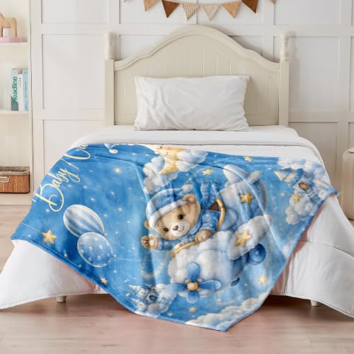 Custom Baby Blanket for Boys, Personalized Baby Blanket with Name for Gift - color: Cute Little Bear - Airplane
