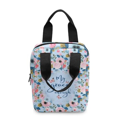 Bible Cover Bag for Women Men, My Grace is Enough, Scripture Study Carrying Book Cover Church Bag with Handle and Pocket for Fathers Mothers Mom Kids, Christian Gifts - color: Poppy Flower Butterfly