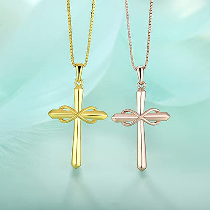 STARCHENIE Infinity Cross Necklace for Women Sterling Silver Polished Cross Pendant Crucifix Jewelry - color: Gold