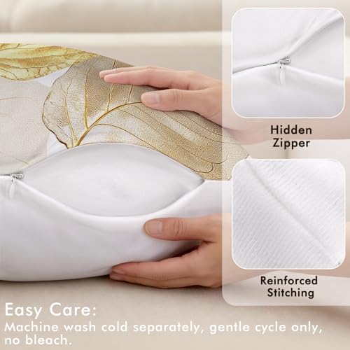 OBSEDE Golden Leaf Throw Pillow Covers 18 x 18 Set of 4 Single Side Print - color: Gilded Botanical Line Drawing, size: 18" x 18" (Pack of 4)