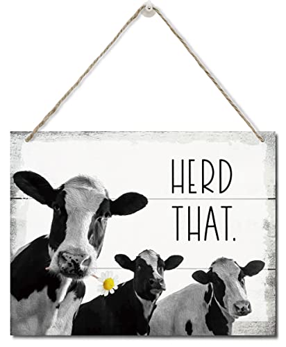 Funny Herd That Cow Decor Sign, Hanging Printed Wall Plaque Wood Signs, Country Farmhouse Decor, Home Décor, Rustic Farmhouse Decorations for The Home Wall Art 10X7.8inch - color: Herd That