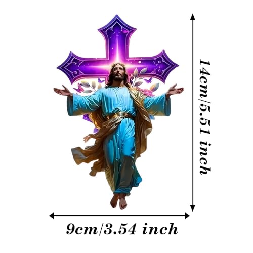 2 Pack Jesus Christ Purple Cross Car Decals, 3.54"x5.51" Waterproof & UV Resistant Vinyl Religious Sticker for Bumper Window, Christian Wall Art Decor for Home - BD187