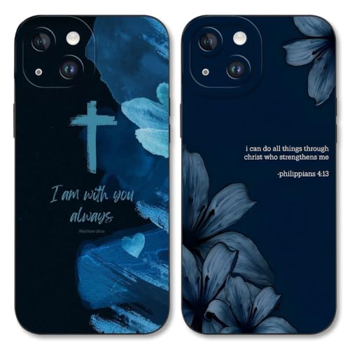 2 Pack Christian Bible Verse Phone Case for iPhone 14 6.1'', Watercolor Cross Lily Floral Inspirational Religious Protective Cover, Dual Layer Shockproof Faith Based Phone Case, for Women - color: Navy, size: for iPhone 14