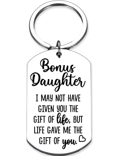 Rosa Vila Keychains For Women & Men, Gifts For Mom, Bonus Mom, Aunt, Sister, Dad, Grandma, Nurse, Teens, Coach, Teacher Pilot - style: Bonus Daughter Keychain